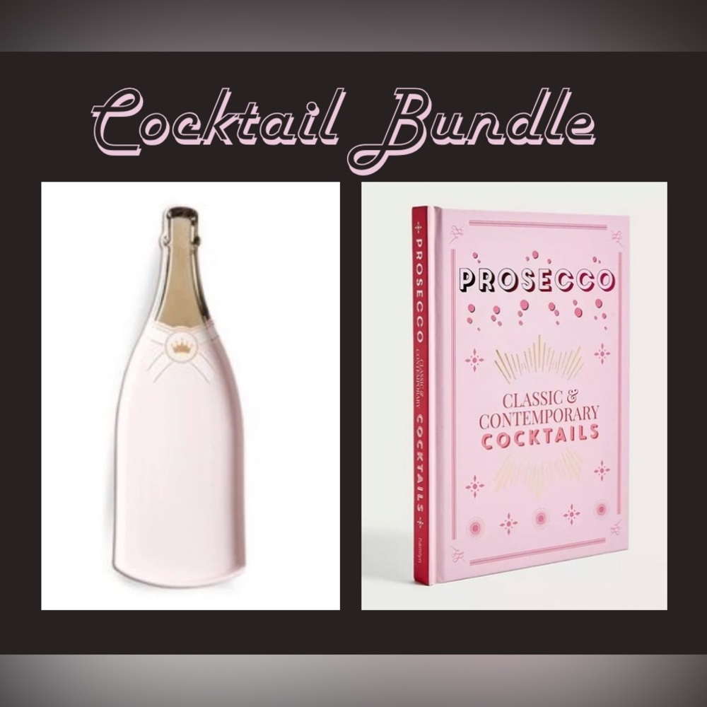 Pink Porcelain Champagne Bottle Tray & Prosecco Book Set NWT